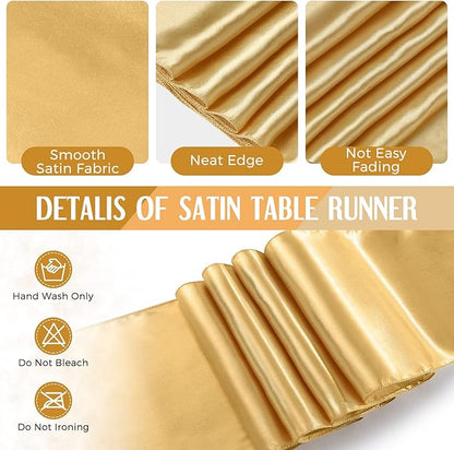 Breling 24 Packs Black and Gold Disposable Plastic Tablecloths and Satin Table Runner Set, 54 x 108 Inch Tablecloth, 12 x 108 Inch Table Runners for Wedding Graduation Birthday Baby Shower
