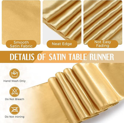 24 Packs Black and Gold Disposable Plastic Tablecloths and Satin Table Runner - Image 4