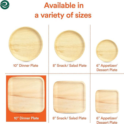 ECO SOUL Palm Leaf Disposable Bamboo Plates 10" Square Compostable & Biodegradable Party Plates for Dinner, Weddings, Parties & Events 200 Count