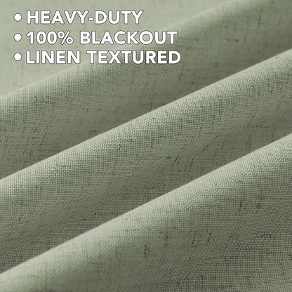 H.VERSAILTEX Linen Curtains 100% Blackout Curtains for Bedroom 54 inch Long Full Light Blocking Nature Linen Blended Window Curtains for Living Room Nickel Grommet (2 Panels, Heathered Tea)