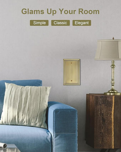 2-Pack Single Blank Wall Plates, Durable Solid Zinc Alloy Blank Outlet Covers, Decorative Antique Brass Wall Plate Cover for Unused Outlets/Switches, Corrosion Resistant