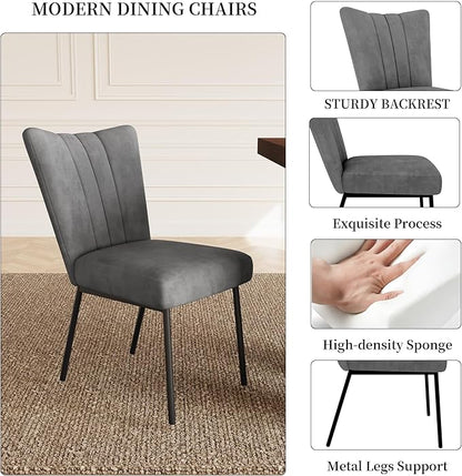 7-Piece Dining Table Set for 6 People, 70.8" MDF Kitchen Table with 6 Velvet Chairs, Space-Saving for Dining Room, Breakfast Nook(Walnut Table+6 Grey Chairs)