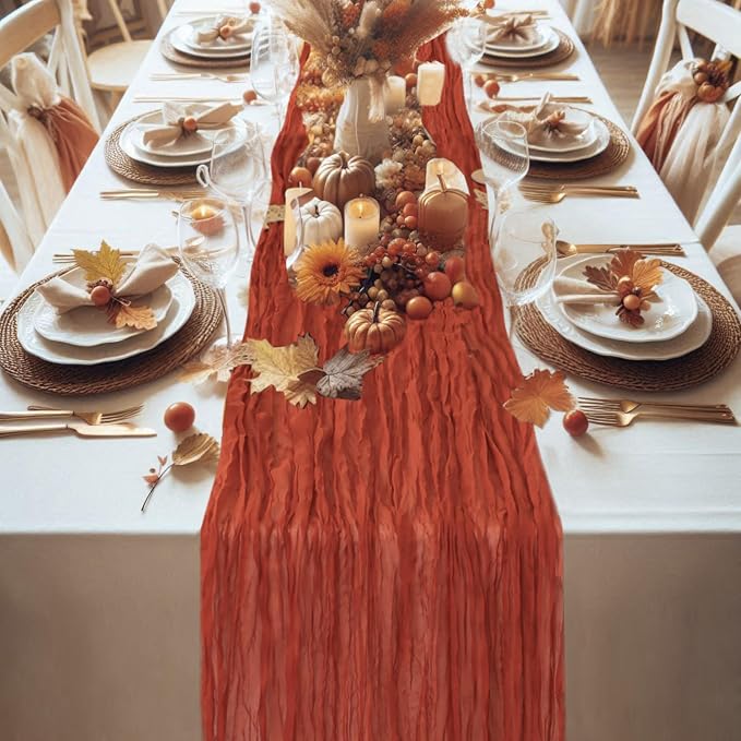Snowkingdom 6PCS 10Ft Fall Thanksgiving Table Runner Terracotta Rust - Image 5