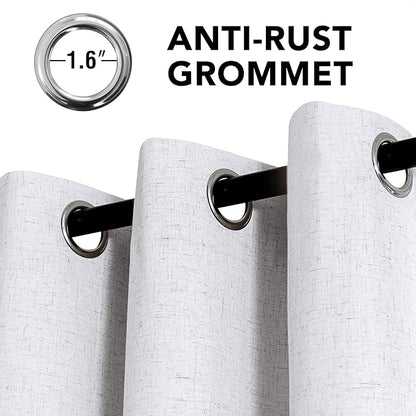 H.VERSAILTEX Linen Curtains 100% Blackout Curtains for Bedroom 54 inch Long Full Light Blocking Nature Linen Blended Window Curtains for Living Room Nickel Grommet (2 Panels, Heathered White)
