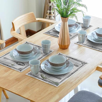 Giwawa Live Laugh Love Placemats Set of 4 Knife Fork Spoon Vintage Style Decorative Linen Table Place Mat Washable Heat Resistant Non Slip for Dining Kitchen Party Holiday 12"x18"