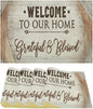 Vintage Farmhouse Placemat Set, Beige White Rustic Wooden Plank Patchwork Welcome Home Letter Inspirational Quotes Pattern Home Decor Linen Table Mats for Dining Room Kitchen Party (17x12in) x4P