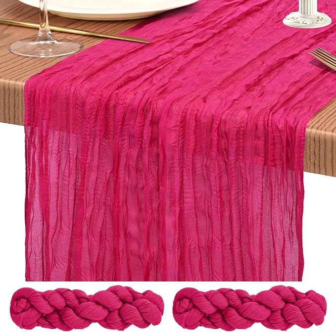 Showgeous 2 Pack Hot Pink Cheesecloth Table Runners Boho Wedding Decor | Rustic by Showgeous