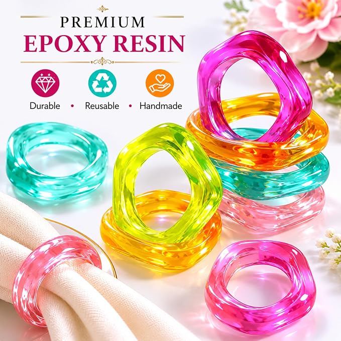 Epoxy Resin Spring Napkin Rings, 2.5x2.5x0.5 in. each, floral pastel design - Image 4