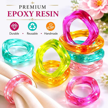 Epoxy Resin Spring Napkin Rings, 2.5x2.5x0.5 in. each, floral pastel design - Image 4
