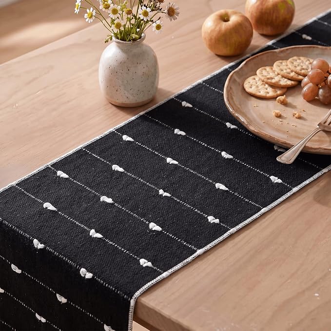 Artoid Mode Black Farbic Rustic Cotton Woven Table Runner, Farmhouse Halloween - Image 3