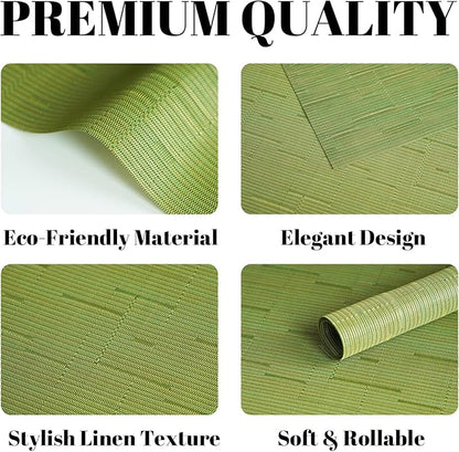 Placemats Set of 12 Vinyl/Plastic Woven Place Mats for Kitchen Table Indoor/Outdoor Washable Placemat Wipeable Dining Table Mats (Oliver Green,12)