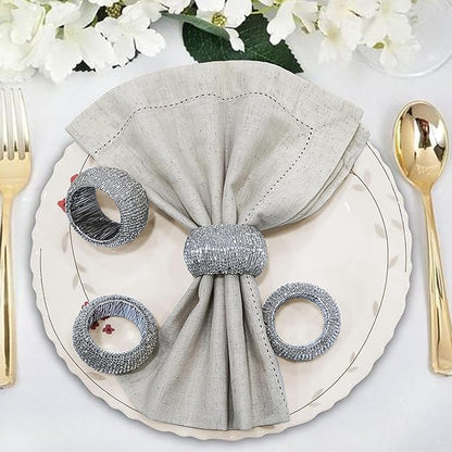 Lightnpro Beaded Napkin Ring Set of 12 - Elegant Decorative Napkin Holder for Dining Table Decor, Weddings, Banquets, Birthday Parties, Thanksgiving, Special Occasion, Holiday & Everyday Use - Silver