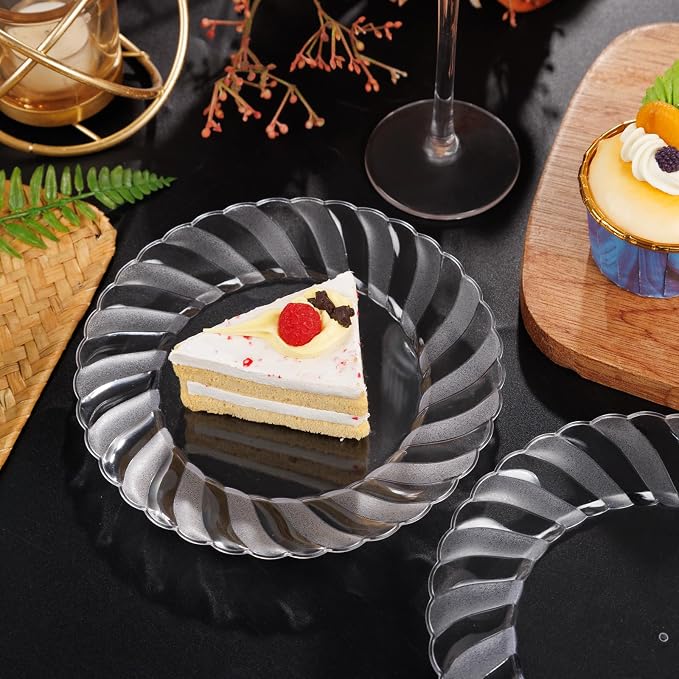 U-QE 100 Pieces Clear Plastic Plates-6 Inch Plastic Dessert Plates Disposable - Image 9