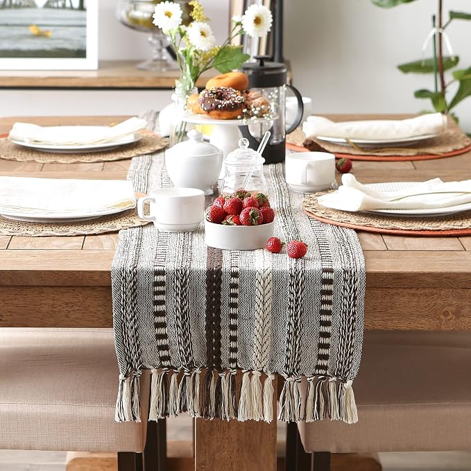 DII Farmhouse Braided Stripe Table Runner Collection, Dark Brown - Image 6
