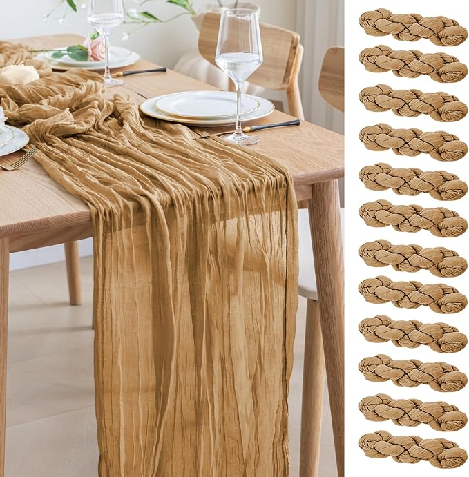Asee'm 12pcs Cheesecloth Table Runner 120 Inches Long Khaki Boho Gauze Cheese by Aseem