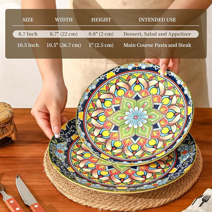 Colorful Ceramic Plate Set of 6 – 8.7 Inch Bohemian Porcelain Plates - Image 6