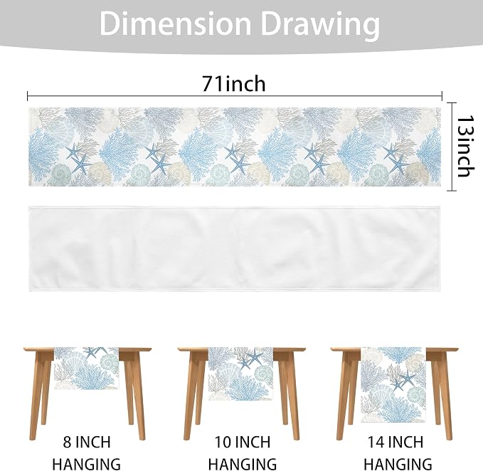 Linen Coastal Table Runner 13x71 Inch Blue Teal Summer Beach Nautical Table - Image 7