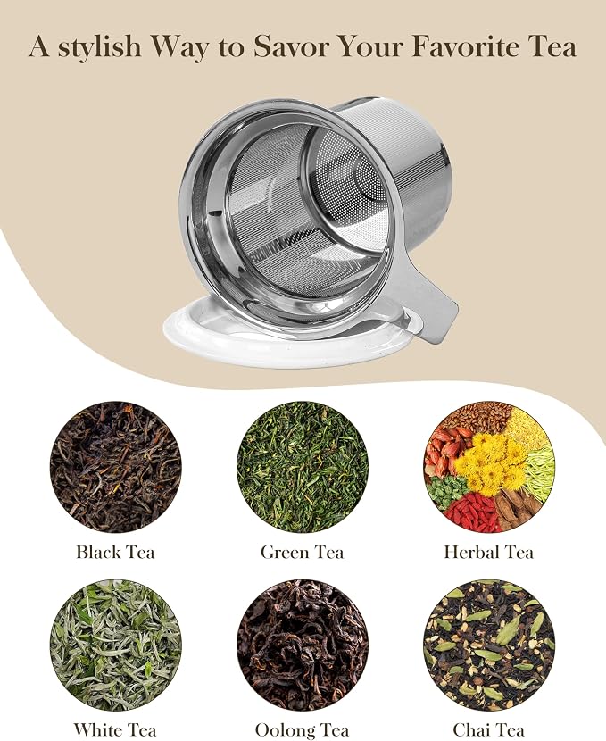 MALACASA Ceramic Tea Mug with Lid and Stainless Steel Infuser, 18 oz Large Tea - Image 7