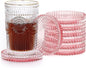 JUXYES 8 Pack Clear Pink Crystal Coasters Round Cup Mat, Glass Coasters for Drinks Coffee Tea Wine, Decorative Wine Bottle Coaster, Crystal Drink Coasters for Restaurant bar Kitchen Dining Table