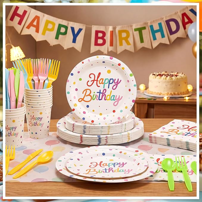 NatNarr 175-Piece Happy Birthday Party Tableware Set, Serves 25 | Plates - Image 3