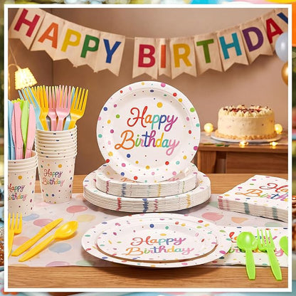 NatNarr 175-Piece Happy Birthday Party Tableware Set, Serves 25 | Plates - Image 3