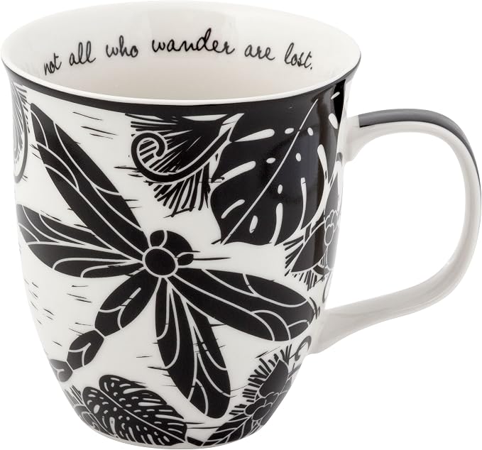 Karma Gifts 14 oz Black and White Boho Mug Dragonfly by KarmaGifts
