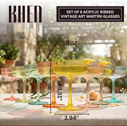 Khen Acrylic Ribbed Vintage Art Deco Martini Glasses - Image 2
