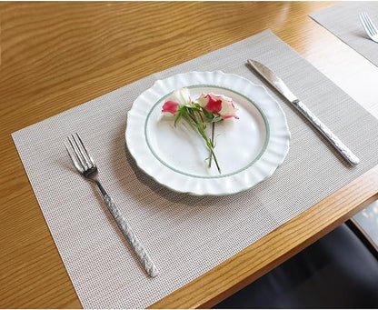 Placemats Set of 4,Heat Resistant Non-Slip Table Mats,Place mats for Dining Table,Washable Durable PVC Vinyl Woven Placemat（Beige）