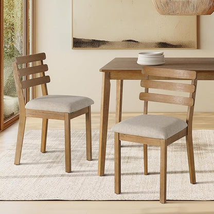 Vintage Farmhouse Dining Chairs with Ladder Back, French Country Dining Chairs Wood, Fabric Upholstered Dining Chair of 2