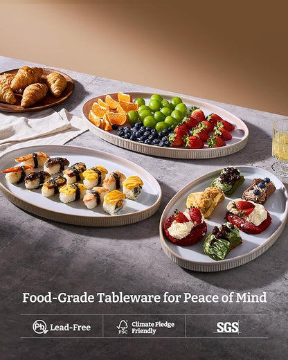 famiware Serving Platter, 16/14.6/12.9 Inch Serving Dishes for Entertaining, Party Serving Trays for Food, Buffet Oval Platters for Food, Large Plates for Turkey Cheese Appetizer, Cappuccino White