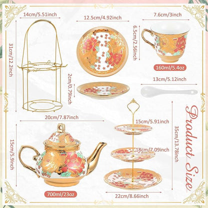 21 Pcs Porcelain Tea Set for Women Tea Party - Image 2