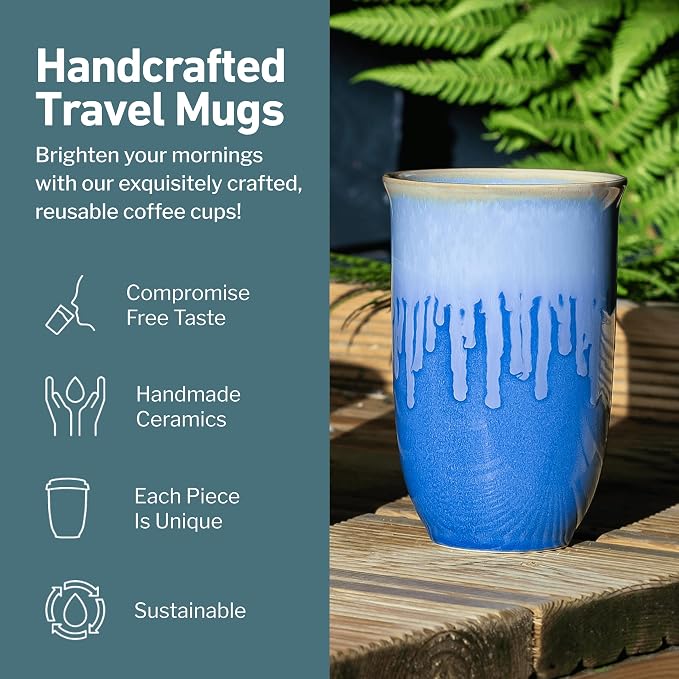 NOVA CERAMICS Ceramic Tumbler– Blue Ceramic Mug – Microwave & Dishwasher Safe - Image 2