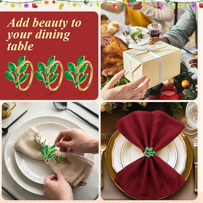 WILLBOND Leaf Napkin Rings Holders Fall Party Napkin Rings - Image 5