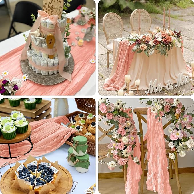 10 Pack Coral Peach Cheesecloth Table Runner 35x120 Inch, 10FT Semi Sheer Boho - Image 4