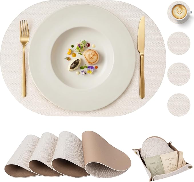 Woven Faux Leather Oval Placemats Set of 4/6 by Promattoo