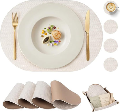 Woven Faux Leather Oval Placemats Set of 4/6 by Promattoo