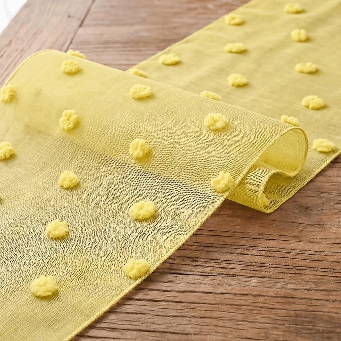 Artoid Mode Light Yellow Pom Pom Tulle Table Runner, Seasonal Spring Summer - Image 6
