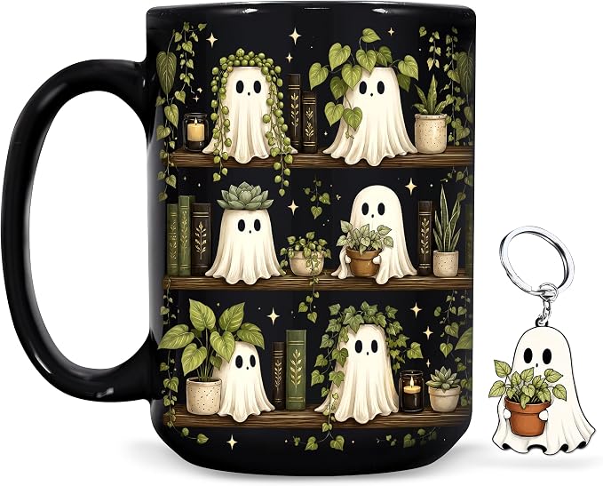 Hyturtle Cute Ghost Plant Mug 15 Oz And Keychain Book Lover Gifts | Book Gifts by Hyturtle