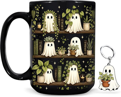 Hyturtle Cute Ghost Plant Mug 15 Oz And Keychain Book Lover Gifts | Book Gifts by Hyturtle