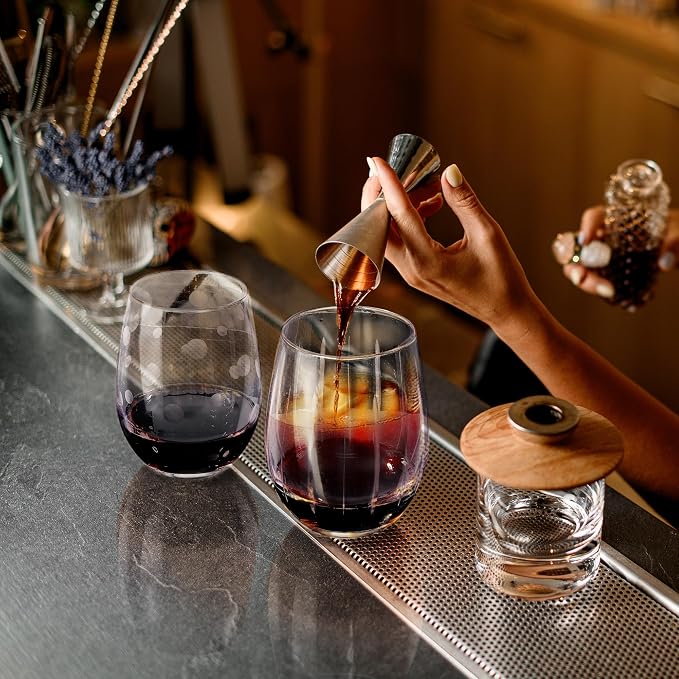 Joeyan Hand Blown Etched Stemless Wine Glasses - Image 5