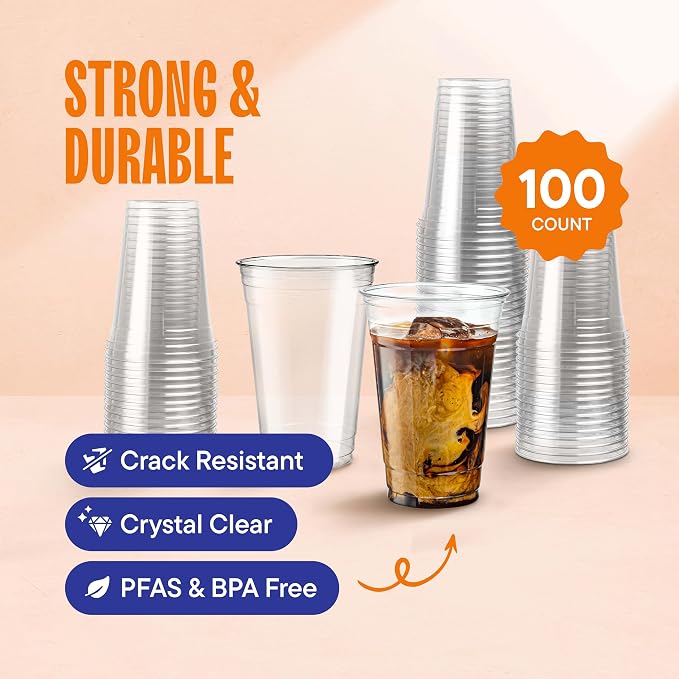 Stack Man Clear Disposable Plastic Cups PET Crystal Clear Disposable 20oz - Image 2