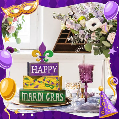 Moucuny 4 Pcs Mardi Gras Decorations Mardi Gras Wooden Sign Carnival Table - Image 4