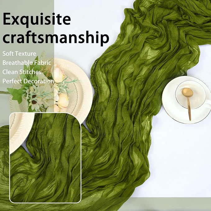 8 Pack Olive Green Cheesecloth Table Runner 17x108 inch | Boho Gauze Cheese - Image 6