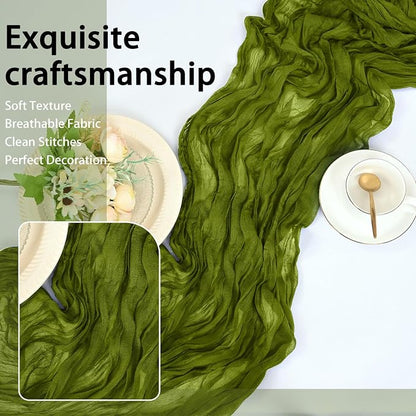 8 Pack Olive Green Cheesecloth Table Runner 17x108 inch | Boho Gauze Cheese - Image 6