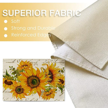Seliem Fall Sunflower Placemats Set of 4, Spring Summer Yellow Floral | Flowers - Image 3