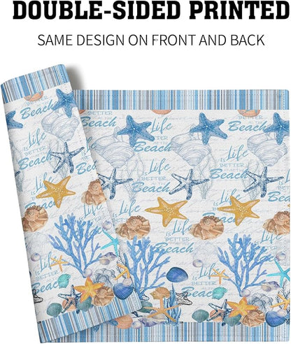 Ocean Starfish Placemats Set of 4 Beach Theme Seashell Coastal Washable Non-Slip Heat Resistant Linen Fabric Summer Thick Place Mats Decorative Table Mat 12×18 Inch for Dining Table Decor