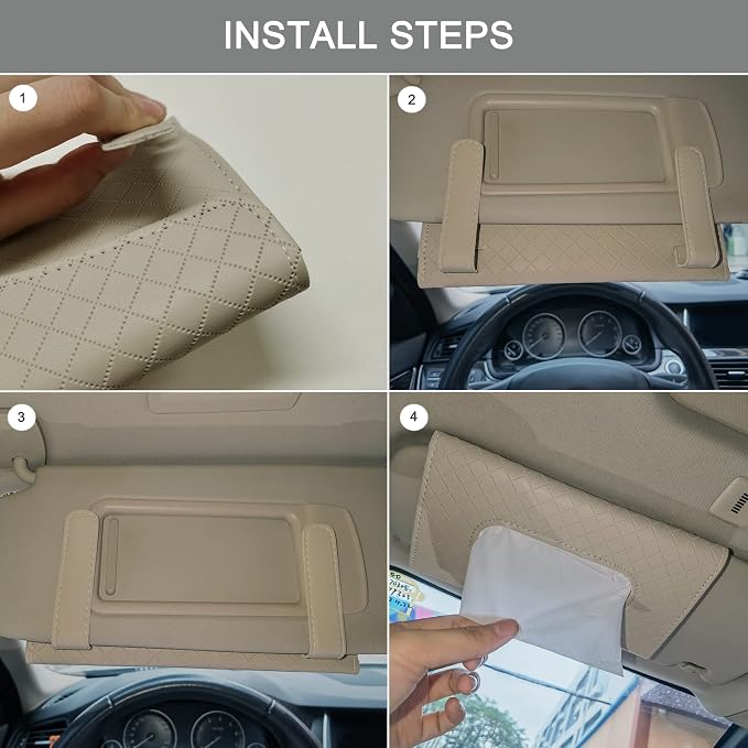 Car Sun Visor Tissue Holder, Car Napkin Holder, Premium PU Leather, Mask Holder - Image 4