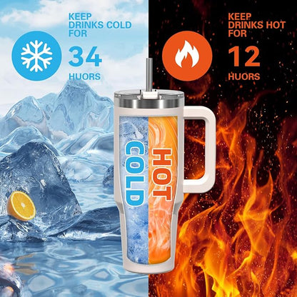 40 oz Tumbler with Handle, Tumbler with Lid and Straw, Double Wall Insulated - Image 2