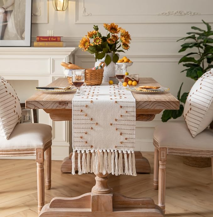 Boho Table Runner 13 x 90 Inch Long Natural Cotton Woven Runner - Image 6