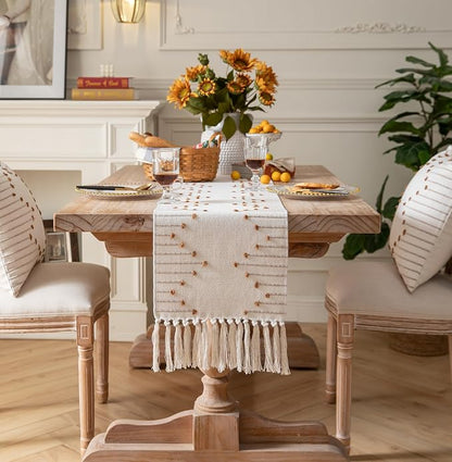 Boho Table Runner 13 x 90 Inch Long Natural Cotton Woven Runner - Image 6